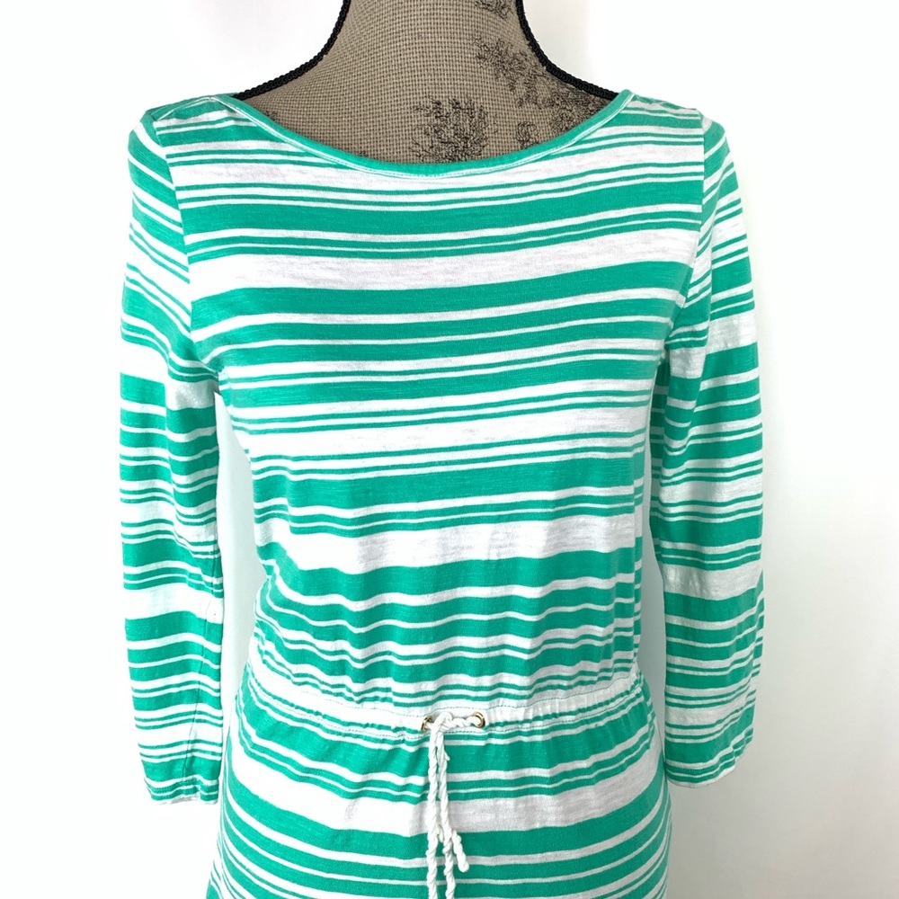 C Wonder Green & White Striped Tee Shirt Dress Sm